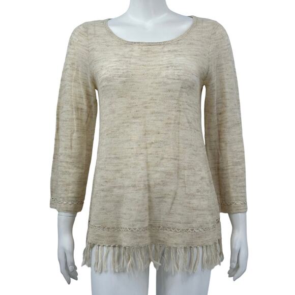 Joie Sweaters - Joie Sweater‎ Women XS Annalie Fringe Wool Linen Beige Knit Relaxed Boho Beachy